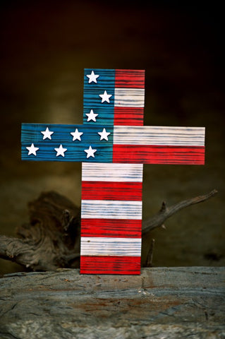 warriors heart cross with united states flag design
