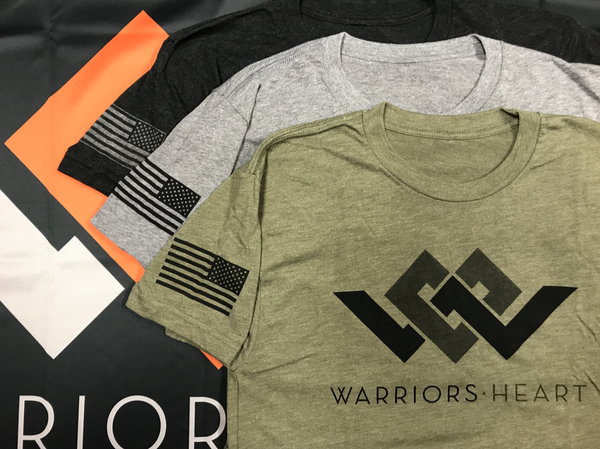warriors heart tri-blend shirts in black gray and green