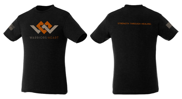 warriors heart triblend shirt in orange heather and black color